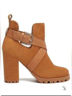 Arezzo Bota Tratorada Nobuck booties camel brown leather suede block heel 38 / 8